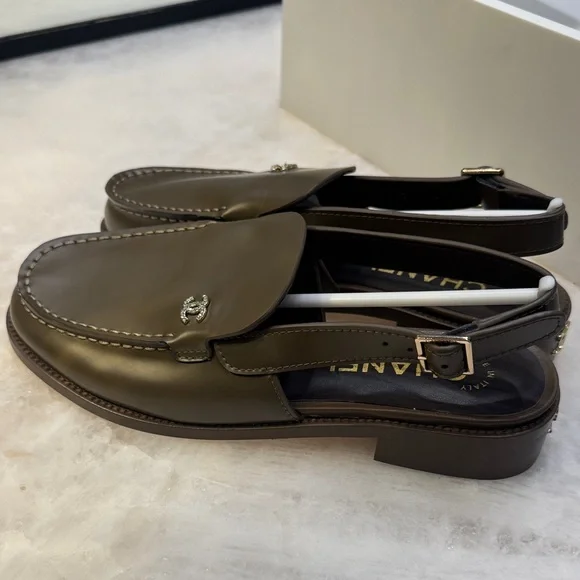 CHANEL Dark Brown Slingback Loafers - Picture 3 of 6